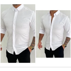 Erkek Slimfit Kesim Likralı Poplin Kumaş Gömlek