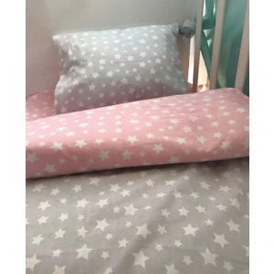 Pamuklu Bebek/çocuk Yastık Çarşaf Yorgan Seti Pembe/gri Yıldızlı 60x120