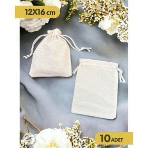 Tuğset Etiket Bağcıklı Krem Ham Bez Kese  - 12X16 cm 10 Adet  Takı, Çerez, Kına, Hediyelik  Sabun KESESI-T874
