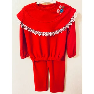 Ninomoro Babystyle Kırmızı Güpür Detaylı Triko Takım