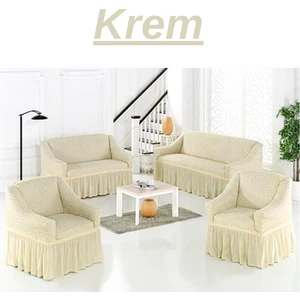 3+2+1+1 Bürümcük Koltuk Takımı Örtüsü. Etekli Streç Esnek Lastikli Çekyat Kanepe Kılıfı