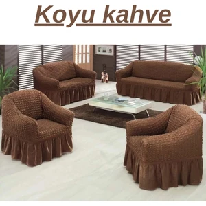 E Bahar 3+3+1+1 Bürümcük Koltuk Takımı Örtüsü. Etekli Streç Esnek Lastikli Çekyat Kanepe Kılıfı