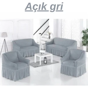 3+3+1+1 Bürümcük Koltuk Takımı Örtüsü. Etekli Streç Esnek Lastikli Çekyat Kanepe Kılıfı