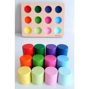 Montessori Eşleştirme Tablalı Silindirler& Eğitici Kart& Çanta - 12 Renk