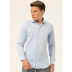 Slim Fit Klasik Yaka Armürlü Mavi Erkek Gömlek GM2024700418