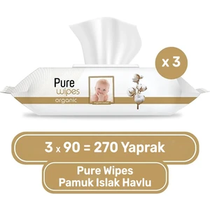 Pure Baby Organik Pamuklu Islak Havlu 3×90 (270 Yaprak)