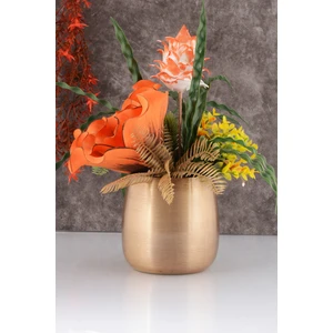 TR Turan Collection Gold Aranjman, Metal Çiçek Vazosu - Çiçeksiz