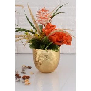 TR Turan Collection Gizem Metal Dövme Vazo Gold Metal Aranjman - Çiçeksiz