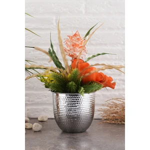 TR Turan Collection Gizem Metal Dövme Vazo Gümüş Renk Metal Aranjman - Çiçeksiz