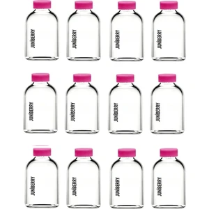 JUNİBELİW 12 Adet 50ML Cam Şişe Pembe Plastik Kapaklı Çok Amaçlı Shot Şişesi Meyve Suyu Shot Şişesi 12X50ML