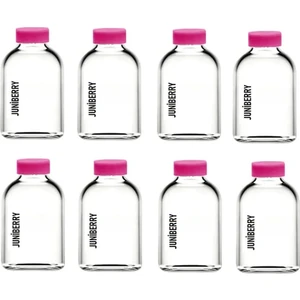 JUNİBELİW 8 Adet 50ML Cam Şişe Pembe Plastik Kapaklı Çok Amaçlı Shot Şişesi Meyve Suyu Shot Şişesi 8X50ML