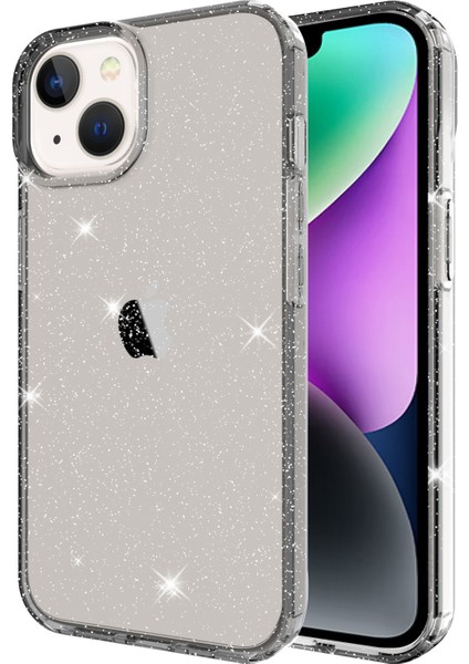 Iphone 14 Için GW18 Artı Parıltılı Toz Tasarımı Clear Tpu Kasa Telefon Bırakma Geçirmez Arka Kapak-Şeffaf Siyah (Yurt Dışından)