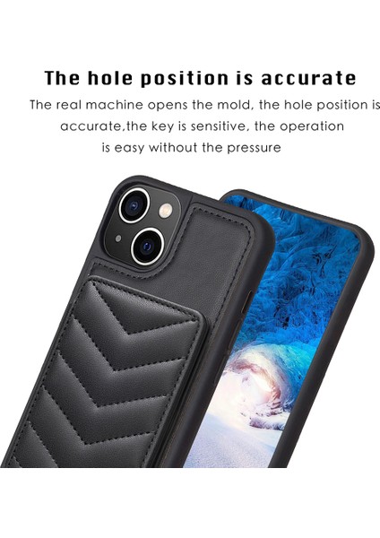 Iphone 14 Için BF26 Plus Şok Geçirmez Tpu+Pu Deri Telefon Kapak Dalga Dikiş Kartı Tutucu Kickstand Telefon Kabuğu Case-Black (Yurt Dışından)