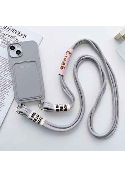 Iphone 14 Için Plus Card Yuvası Telefon Kılıfı Anti-Çizgi Sıvı Silikon Koruyucu Telefon Kapağı Asılı Kayış Grey (Yurt Dışından)