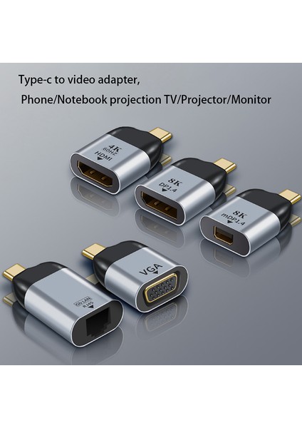 UHD 8k Type-C - HDMI/VGA/DP/RJ45/MINI Dp Video Dönüştürücü 4K 60Hz USB C Adaptörü (Yurt Dışından)