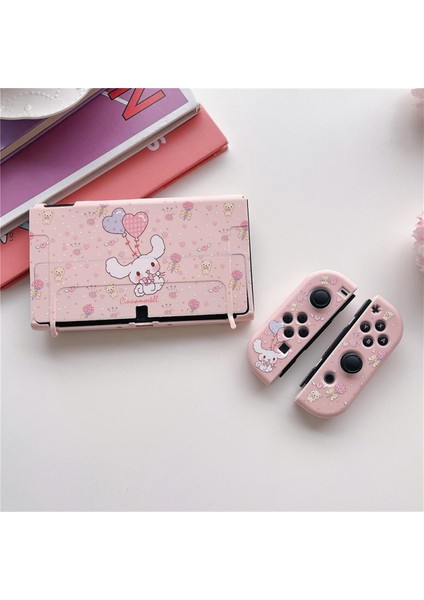 Nintendo Anahtarı OLED Kılıf Moda Animasyon Tema Pembe Tarzı Balon Sevimli Köpek Muhafaza Oyun Konsolu Kolu Koruyucu Kapak (Yurt Dışından)