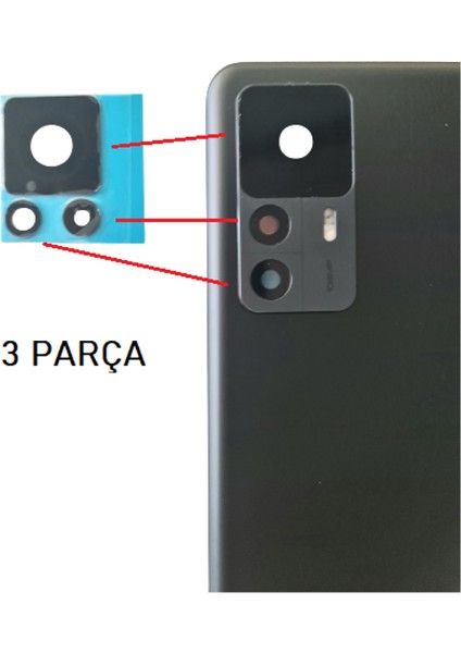 Xiaomi Mi 12T Arka Kamera Camı Lens Yapışkanlı