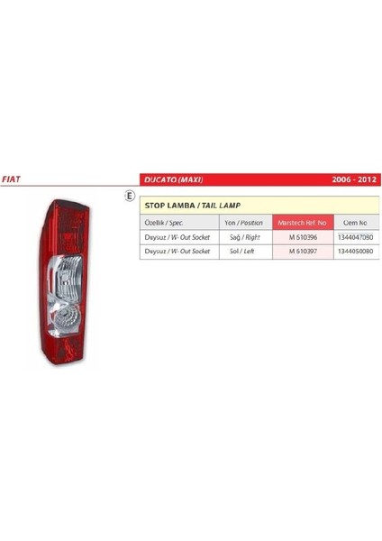 Fiat Ducato (Maxi) Sol Arka Stop Lambası 2006-2012 -1344050080