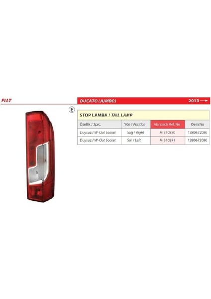 Fiat Ducado (Jumbo) Sağ Arka Stop Lambası Duysuz 2013 &gt; -1380672080 fiyatları