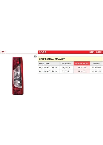 Fiat Scudo Sağ Arka Stop Lambası Duysuz 2007-2015 -9467069988 fiyatları