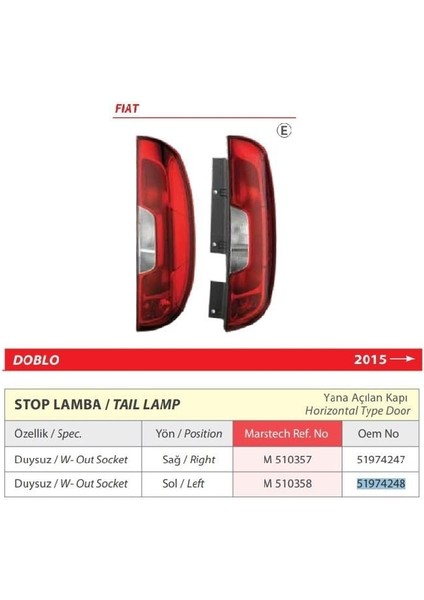 Fiat Doblo Sağ Arka Stop Lambası Duysuz (Yanal Açılan Kapı) 2015 &gt; -51974247