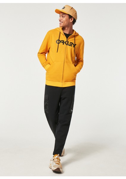 Siyah - Sarı Erkek Kapüşonlu Baskılı Sweatshirt FOA403057 Teddy Full Zıp Hoddıe