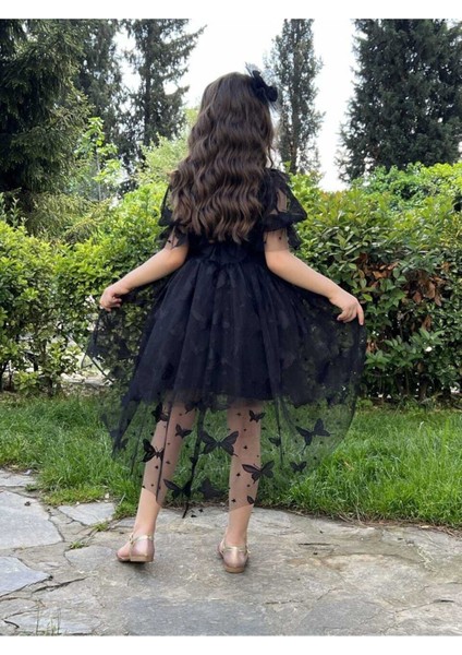 Kelebek Desenli Kuyruklu Kız Çocuk Elbise