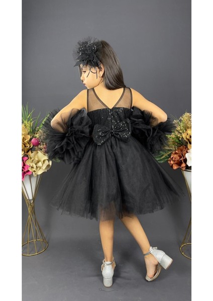 Kız Çocuk Ponponlu Tokalı Pul Payet Abiye Elbise fiyatları