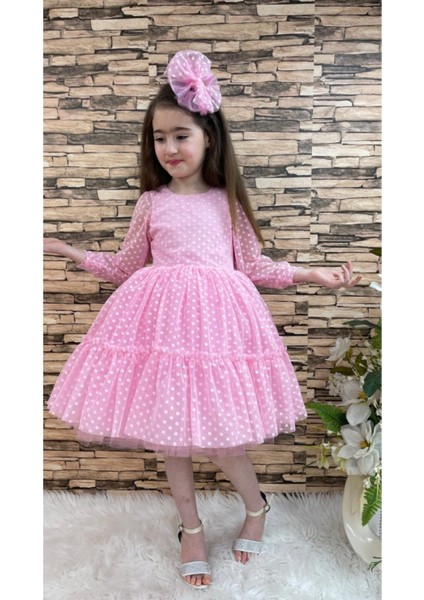Kız Çocuk Dantelli Pembe Renk Katkat Prenses Elbise fırsatları