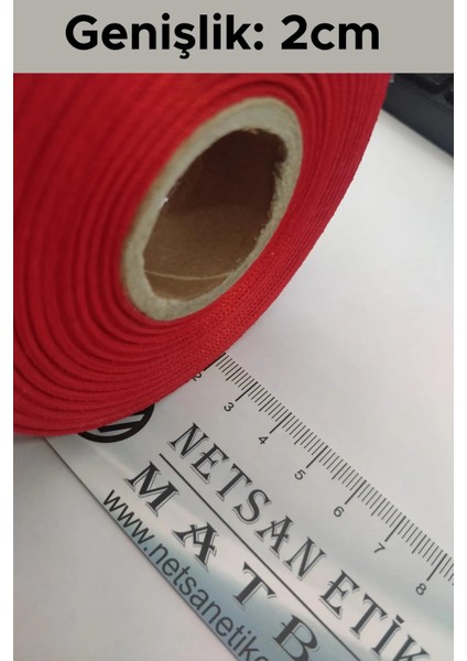 2cm. x 2mt. Yılbaşı Desenli Kırmızı Renk Saten Kurdele fiyatları