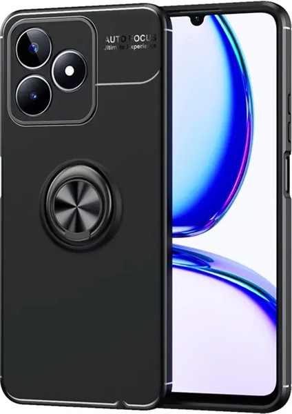 Realme C53 Focus Serisi Yüzük Standlı Silikon Kılıf - Siyah AL3363