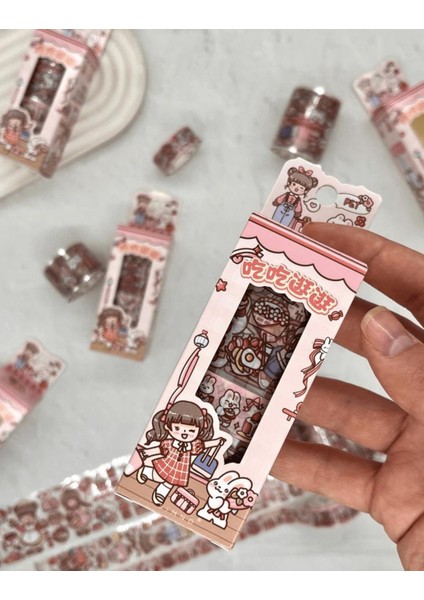 Sevimli Kız ve Tavşan Pembe 3’lü Washi Bant Seti / Washi Tape / Bullet Journal / Scrapbook