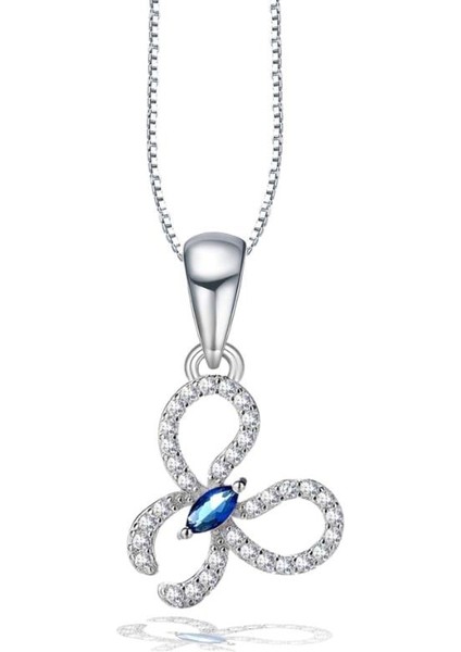 Safir Taşlı Işıltılı Kelebek Diamond Butterfly Kadın Gümüş Kolye