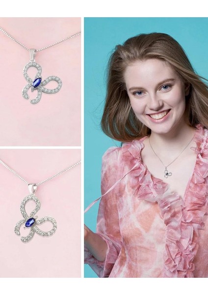 Safir Taşlı Işıltılı Kelebek Diamond Butterfly Kadın Gümüş Kolye fiyatları