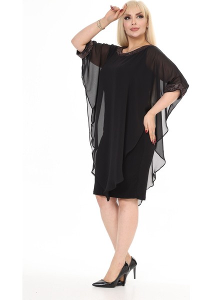 Büyük Beden Siyah Abiye Elbise 29A-2472