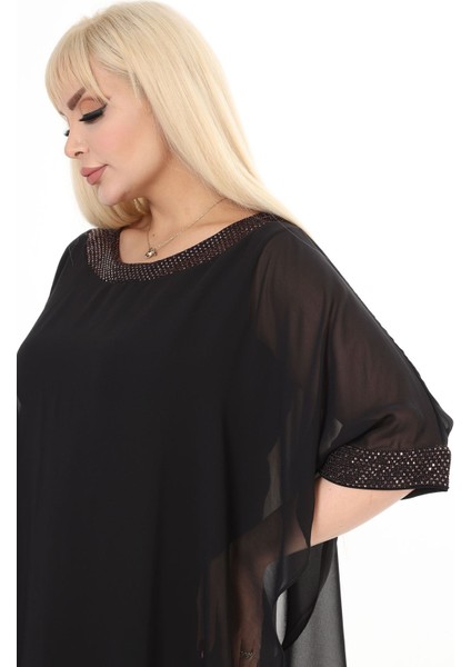Büyük Beden Siyah Abiye Elbise 29A-2472