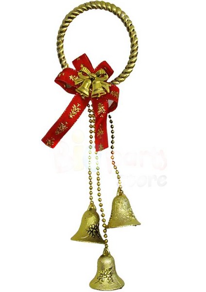 Yılbaşı Kapı Süsü Halkalı Mini Kırmızı Fiyonklu 30 cm