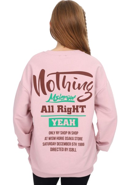 Kız Çocuk Çift Taraf Nothing Yazı Desenli Oversize Pudra Sweatshirt