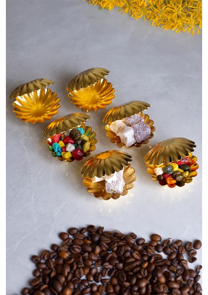 Midye-Istiridye Model 6'lı Gold Renk Metal Şekerlik Lokumluk Drajelik