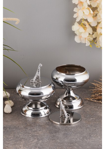 Panter Dekorlu 2'li Metal Sunum Şekerlik Çikolatalık Gümüş Renk fiyatları