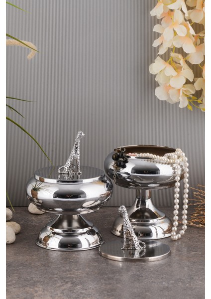 Panter Dekorlu 2'li Metal Sunum Şekerlik Çikolatalık Gümüş Renk fırsatları