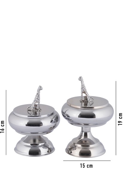 Panter Dekorlu 2'li Metal Sunum Şekerlik Çikolatalık Gümüş Renk indirimleri