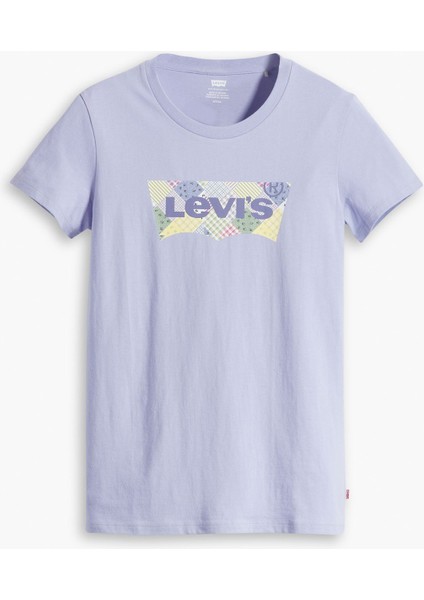 Levi's Bisiklet Yaka Baskılı Mavi Kadın T-Shirt Lse The Perfect Tee 501 Quılt Bw Fı