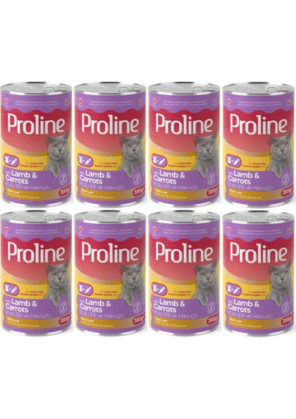 Proline Kuzu Etli ve Havuçlu Pate Et Parçalı Kedi Konservesi 395 Gr*8 Adet