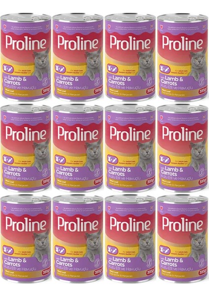 Proline Kuzu Etli ve Havuçlu Pate Et Parçalı Kedi Konservesi 395 Gr*12 Adet