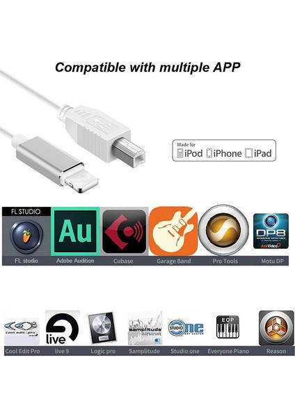 iPhone 7 8 x iPad Için Lightning To Type-B Mıdı Klavye Dönüştürücü USB 2.0 Kablosu (Yurt Dışından)