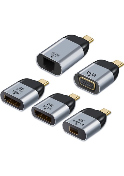 UHD 8k Type-C - HDMI/VGA/DP/RJ45/MINI Dp Video Dönüştürücü 4K 60Hz USB C Adaptörü (Yurt Dışından)