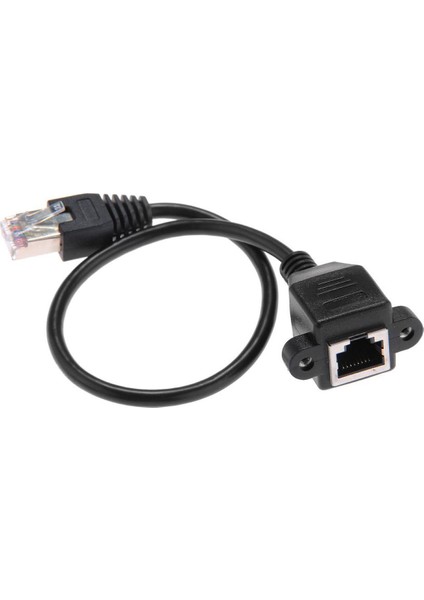 1ft RJ45 Erkek - Dişi Vidalı Panel Montajlı Ethernet Lan Ağ Uzatma Kablosu - Siyah (Yurt Dışından)
