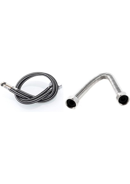Bradoo- 1 Adet Gümüş Banyo Duş Hortumu Duş Hortumu 30 cm Gümüş ve 2 Adet Siyah + Gümüş Evye Musluğu Tel Uzatılmış Hortumlar (Yurt Dışından)