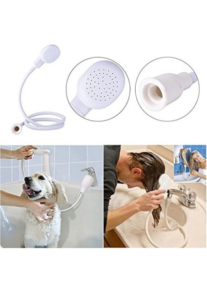 Duş Başlığı Pet Köpek Kedi Çok Fonksiyonlu Musluk Musluk Sprey Drenaj Su Başlıkları-Beyaz (Yurt Dışından)